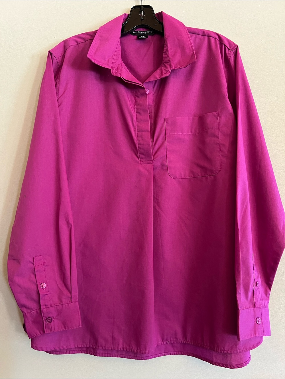 French Connection Women’s Pink Fuchsia Popover Blouse Shirt Size M Oversized